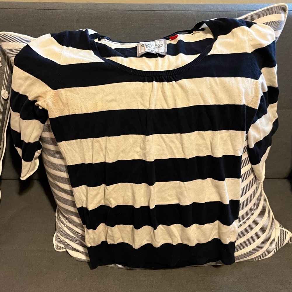 Espirit mid sleeve blue and white stripped top